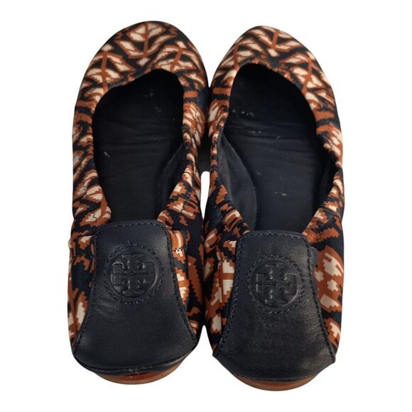 Tory Burch Slip On Ballet Flats Shoes Fabric Leather Brown Black Women's 7.5 M - Picture 9 of 13